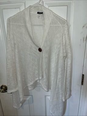 Bobeau White Open Knit Cardigan Size Small One Button Lightweight Made in USA